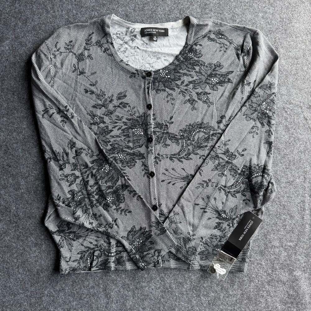 Y2K NWT Jones NY Floral Pointelle Knit Cardigan Sweater